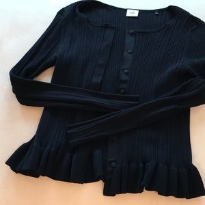 Black cardigan sweater with peplum hem